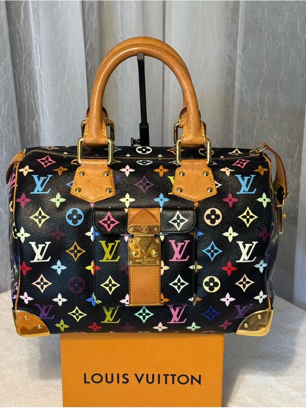 *Authentic*Louis Vuitton x Takashi Murakame Black  Monogram Speedy 30 & Vachetta